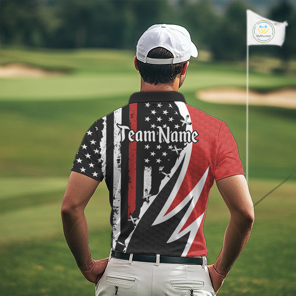 Red, White and Black American Flag Mens Golf polo shirts Custom Patriotic Team Golf attire for men NQS10430