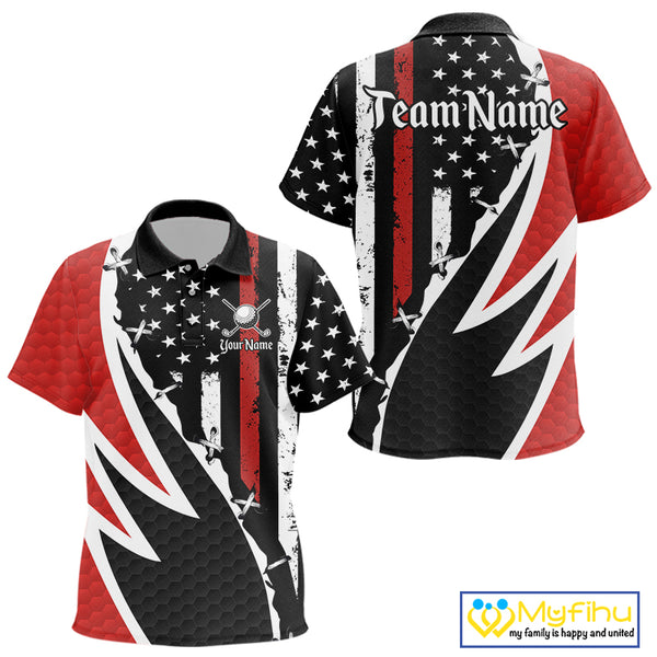 Red, White and Black American Flag Kid Golf polo shirt Custom Patriotic Team Golf attire for Kid NQS10430