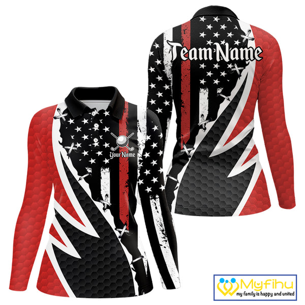 Red, White and Black American Flag Women Golf polo shirt Custom Patriotic Team Golf attire for ladies NQS10430