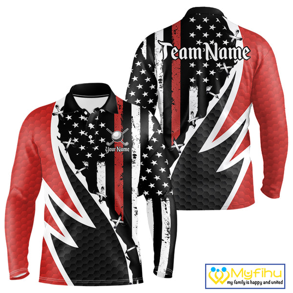 Red, White and Black American Flag Mens Golf polo shirts Custom Patriotic Team Golf attire for men NQS10430