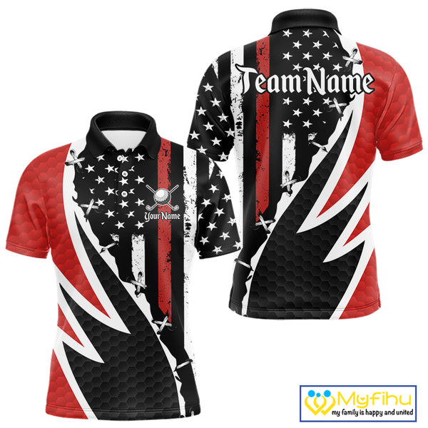 Red, White and Black American Flag Mens Golf polo shirts Custom Patriotic Team Golf attire for men NQS10430
