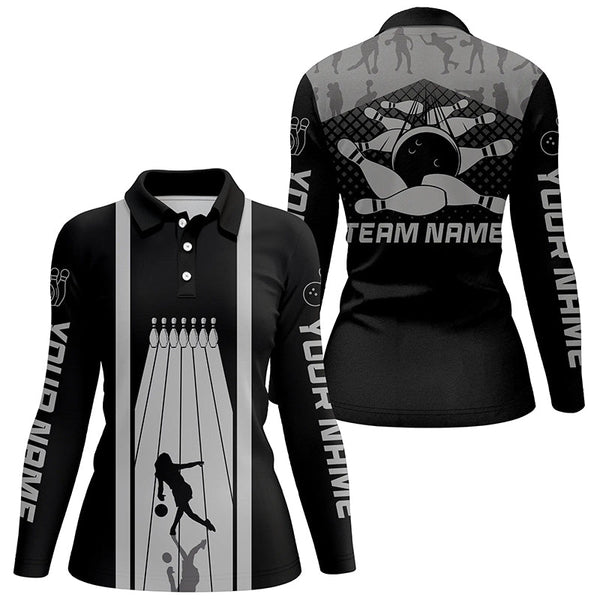 Black and Gray Retro Bowling Shirts For Women Custom team bowling jerseys, bowling clothes womens NQS8451