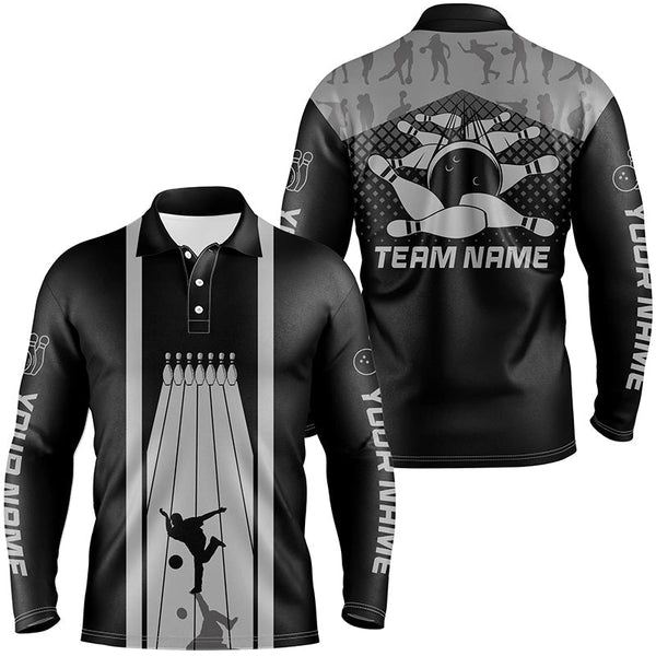 Black and Gray Retro Bowling Shirts For Men Custom team bowling jerseys, bowling clothes mens NQS8451