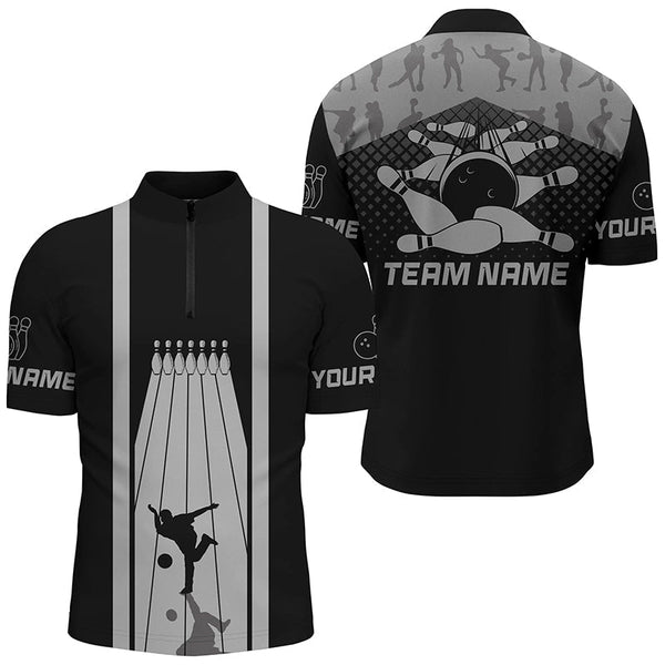 Black and Gray Retro Bowling Shirts For Men Custom team bowling jerseys, bowling clothes mens NQS8451