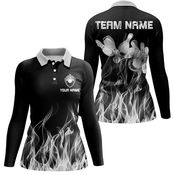 White flame Womens bowling polo shirt black Bowling Jerseys Personalized Bowling Team Shirts NQS6821