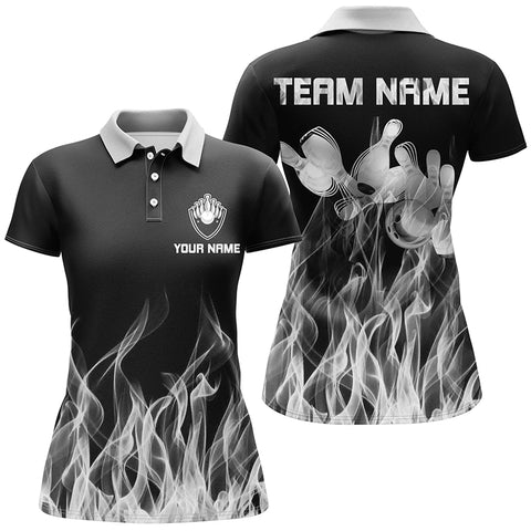 White flame Womens bowling polo shirt black Bowling Jerseys Personalized Bowling Team Shirts NQS6821