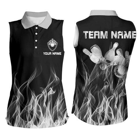Personalized Women sleeveless polo shirts White Flame Bowling Ball & Pins bowling jerseys for Bowler NQS6821