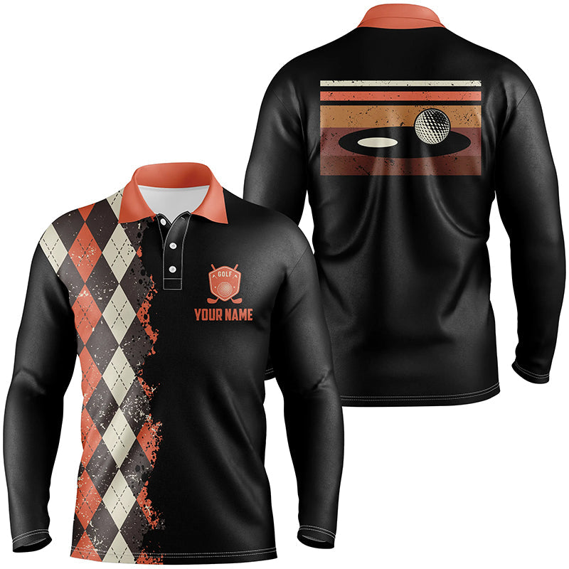 Vintage argyle plaid pattern black custom mens golf polo shirt, golf tops for men NQS6825