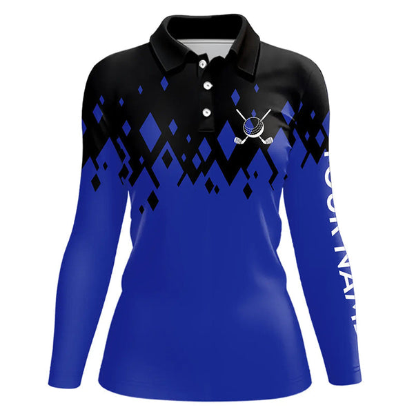 Black and Blue pattern Womens Golf Polo Shirts custom golf attire for women, unique golf gifts NQS9152