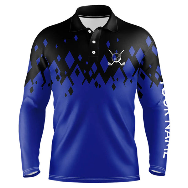 Black and Blue pattern Mens Golf Polo Shirts custom golf attire for men, unique golf gifts NQS9152
