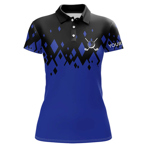 Black and Blue pattern Womens Golf Polo Shirts custom golf attire for women, unique golf gifts NQS9152