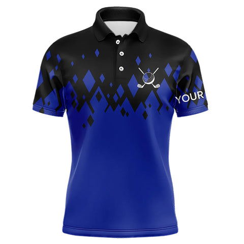 Black and Blue pattern Mens Golf Polo Shirts custom golf attire for men, unique golf gifts NQS9152