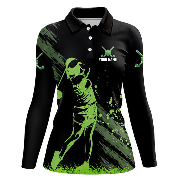 Black and Green Womens Golf Polo Shirts custom golf shirt for women, personalized golf gift for ladies NQS9157