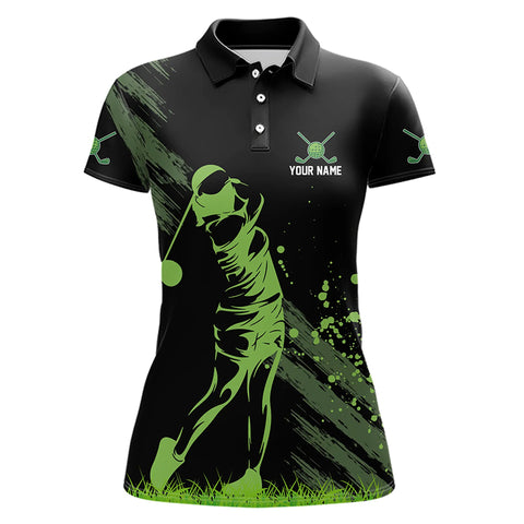 Black and Green Womens Golf Polo Shirts custom golf shirt for women, personalized golf gift for ladies NQS9157