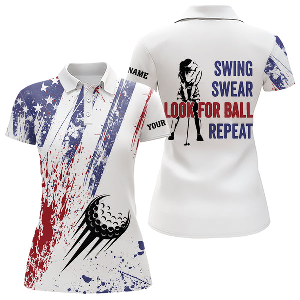American flag patriotic matching golf shirt for couples custom swing swear look for ball repeat NQS9359