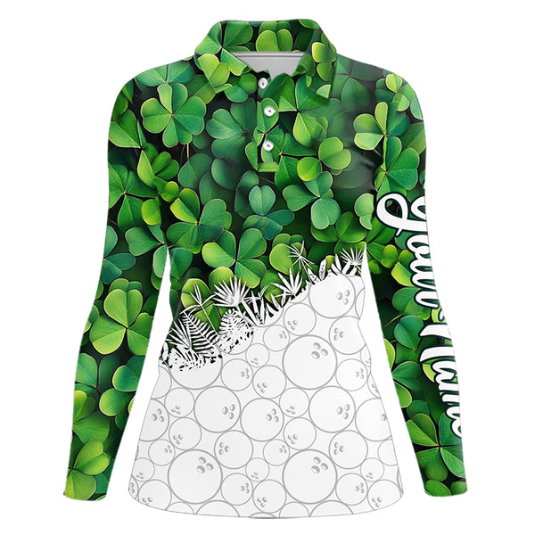 Women Bowling Shirts custom Green clover white bowling camo St Patrick Day Bowling attire for ladies NQS9501