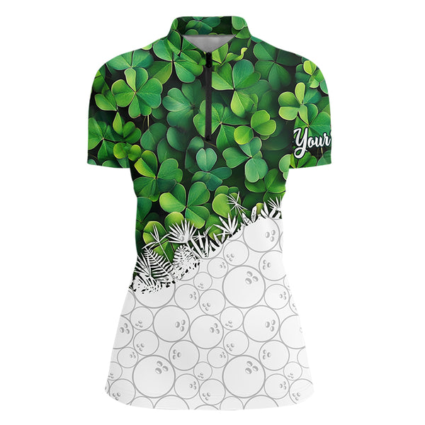 Women Bowling Shirts custom Green clover white bowling camo St Patrick Day Bowling attire for ladies NQS9501