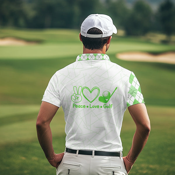 Green argyle pattern Mens golf polo shirts custom peace love golf team jerseys, golf attire for men NQS9505