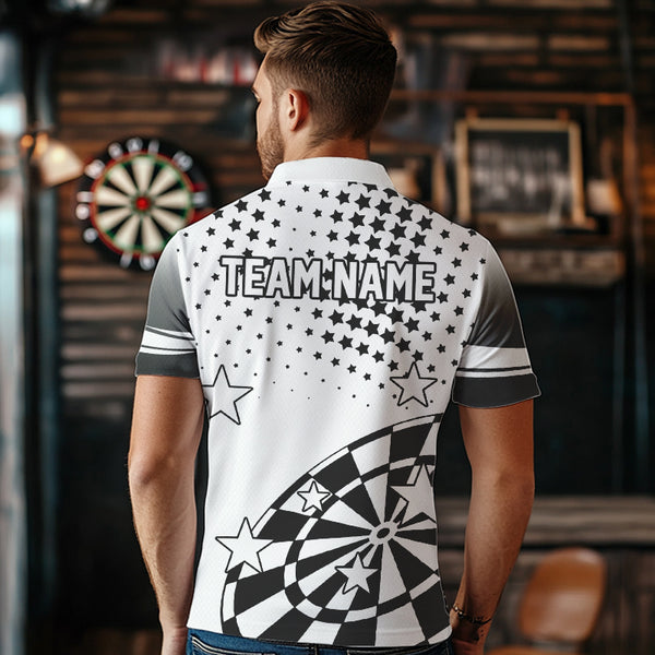 Personalized Black and White Stars Darts Polo, Quarter Zip Shirt For Men Custom Dart Team Jerseys NQS9511