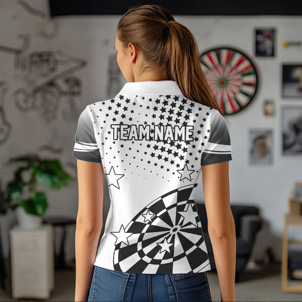 Personalized Black and White Stars Darts Polo, Quarter Zip Shirt For Women Custom Dart Team Jerseys NQS9511