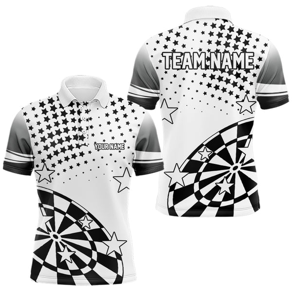 Personalized Black and White Stars Darts Polo, Quarter Zip Shirt For Men Custom Dart Team Jerseys NQS9511
