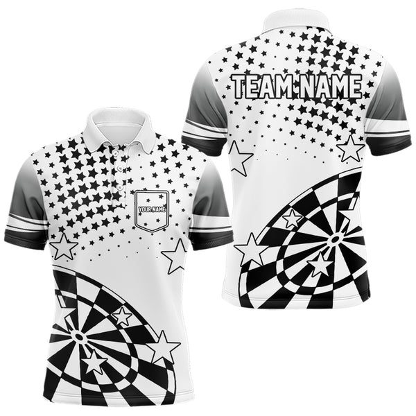 Personalized Black and White Stars Darts Polo, Quarter Zip Shirt For Men Custom Dart Team Jerseys NQS9511