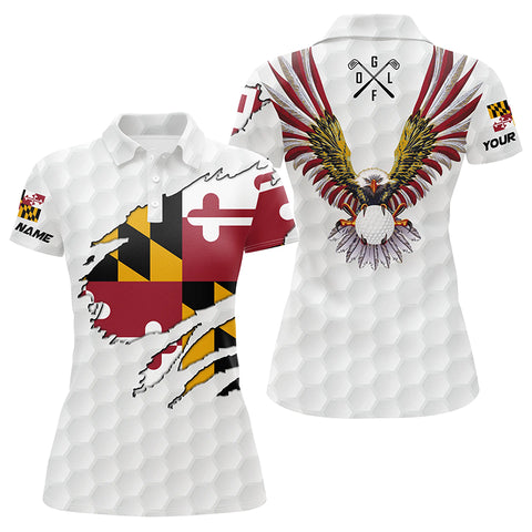 Personalized Maryland flag patriot Eagle golf white Women golf polo shirts custom golf gift for ladies NQS7278
