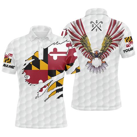 Personalized Maryland flag patriot Eagle golf white mens golf polo shirts custom golf gifts for men NQS7278