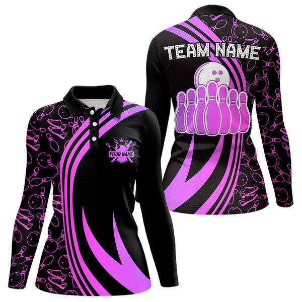 Black Women bowling shirts Custom Pink neon team league bowling jerseys, gifts for bowlers NQS9668