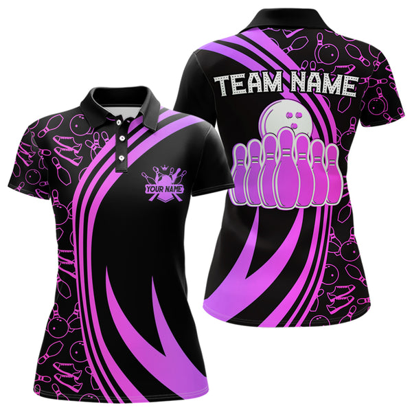 Black Women bowling shirts Custom Pink neon team league bowling jerseys, gifts for bowlers NQS9668