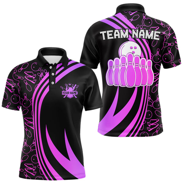 Black Mens bowling shirts Custom Pink neon team league bowling jerseys, gifts for bowlers NQS9668