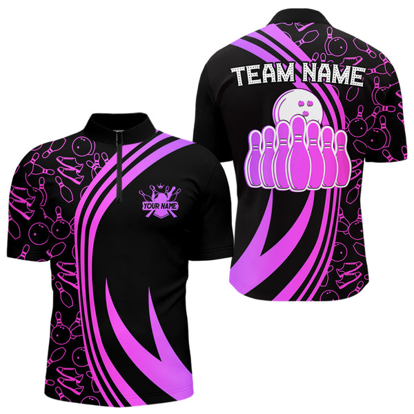 Black Mens bowling shirts Custom Pink neon team league bowling jerseys, gifts for bowlers NQS9668