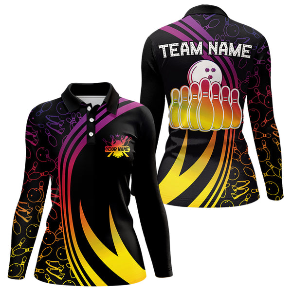 Black Women bowling shirts Custom Colorful neon team league bowling jerseys, gifts for bowlers NQS9669