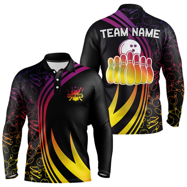 Black Mens bowling shirts Custom Colorful neon team league bowling jerseys, gifts for bowlers NQS9669