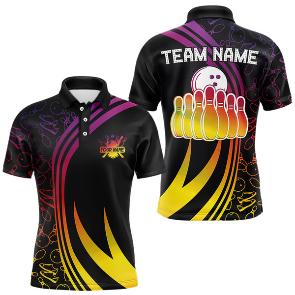 Black Mens bowling shirts Custom Colorful neon team league bowling jerseys, gifts for bowlers NQS9669