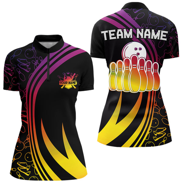Black Women bowling shirts Custom Colorful neon team league bowling jerseys, gifts for bowlers NQS9669