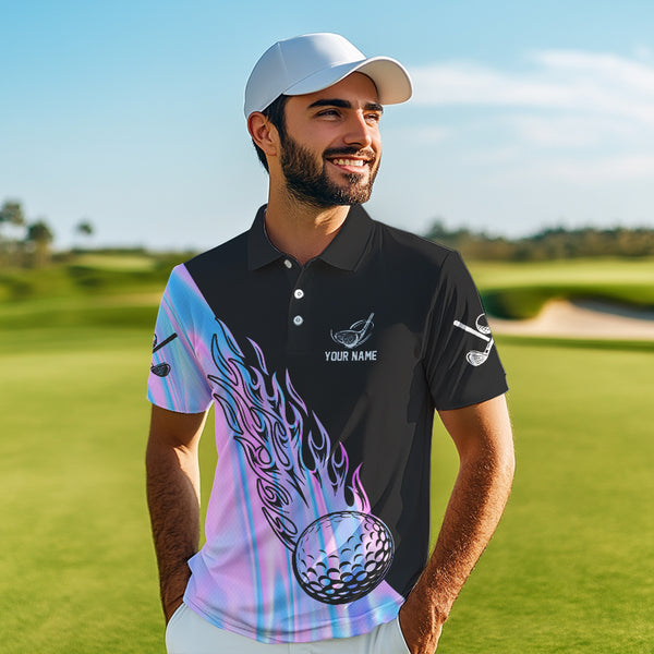 Hologram Flame Golf ball Polo Shirts For Men Custom Golf Team Shirts Golfer Outfit NQS9674