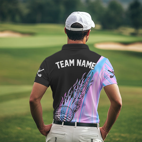 Hologram Flame Golf ball Polo Shirts For Men Custom Golf Team Shirts Golfer Outfit NQS9674