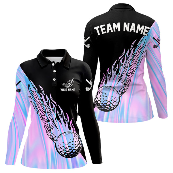 Hologram Flame Golf ball Polo Shirts For Women Custom Golf Team Shirts Golfer Outfit NQS9674