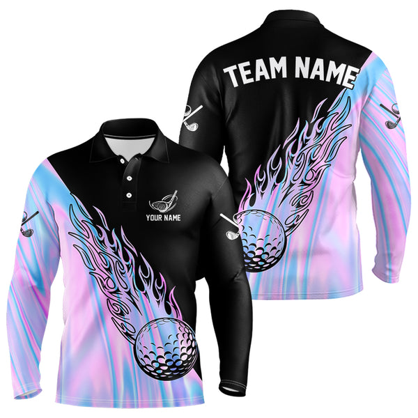 Hologram Flame Golf ball Polo Shirts For Men Custom Golf Team Shirts Golfer Outfit NQS9674