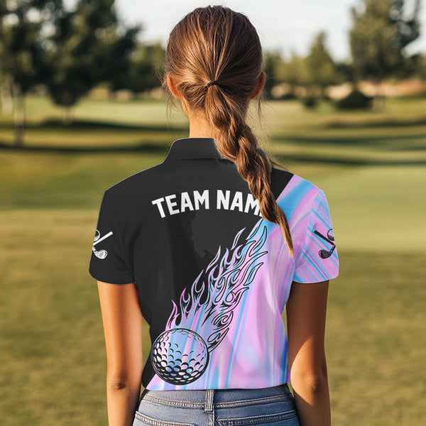 Hologram Flame Golf ball Polo Shirts For Women Custom Golf Team Shirts Golfer Outfit NQS9674