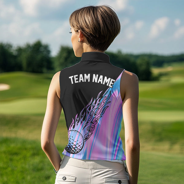 Hologram Flame Golf ball Sleeveless Polo Shirts For Women Custom Golf Team Shirts Golfer Outfit NQS9674