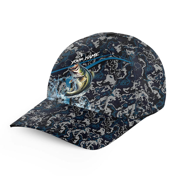 Custom Bass Fishing Camo Baseball Angler Hat Cap, Personalized Bass Fishing Team Hat with Names NQS9951