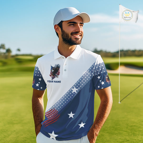 Red, White and Blue American Flag Eagle Custom Men golf polo shirt, patriotic golf outfit for men NQS10104