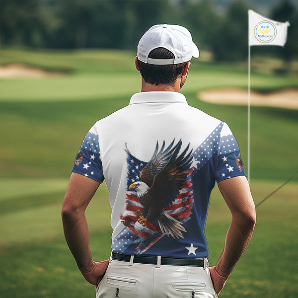 Red, White and Blue American Flag Eagle Custom Men golf polo shirt, patriotic golf outfit for men NQS10104