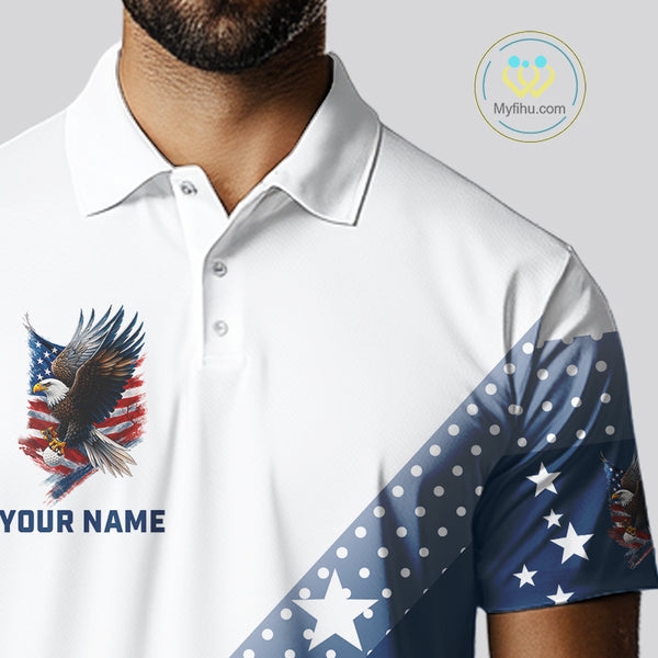 Red, White and Blue American Flag Eagle Custom Men golf polo shirt, patriotic golf outfit for men NQS10104