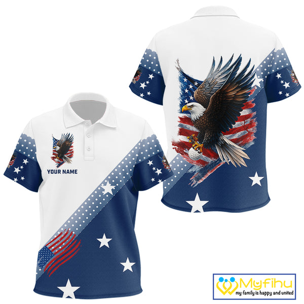 Red, White and Blue American Flag Eagle Custom Kid golf polo shirt, patriotic golf outfit for Kid NQS10104