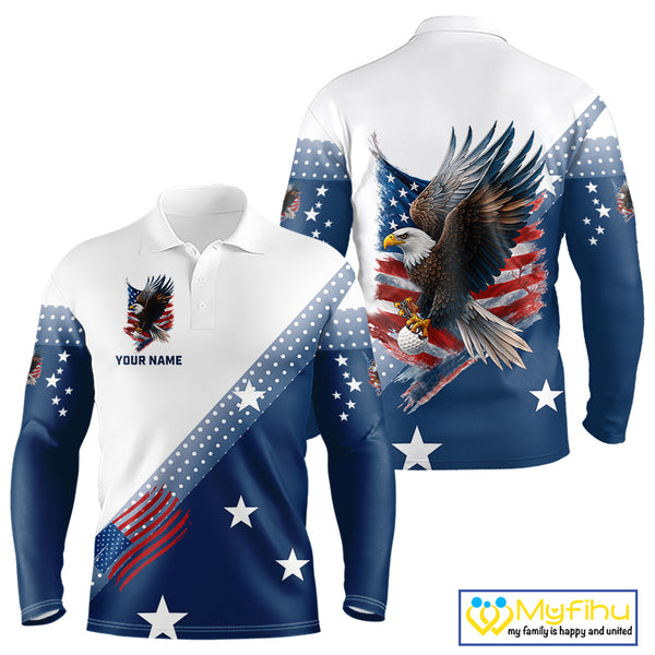 Red, White and Blue American Flag Eagle Custom Men golf polo shirt, patriotic golf outfit for men NQS10104