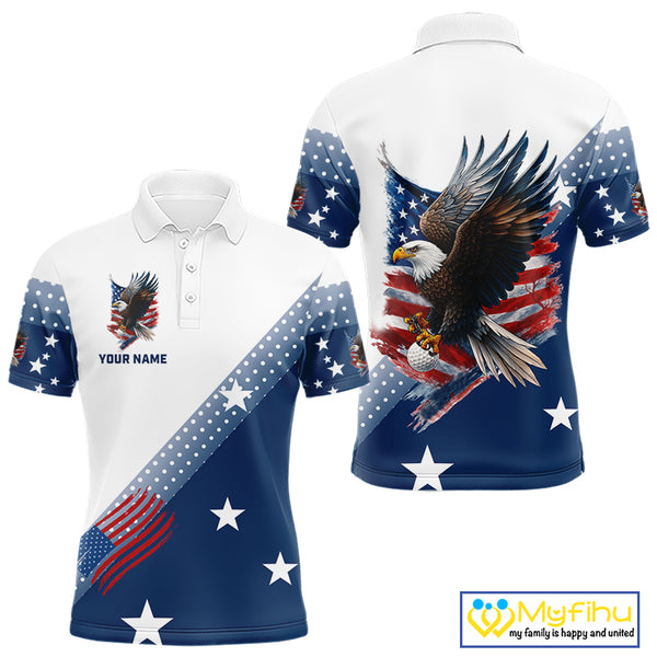 Red, White and Blue American Flag Eagle Custom Men golf polo shirt, patriotic golf outfit for men NQS10104