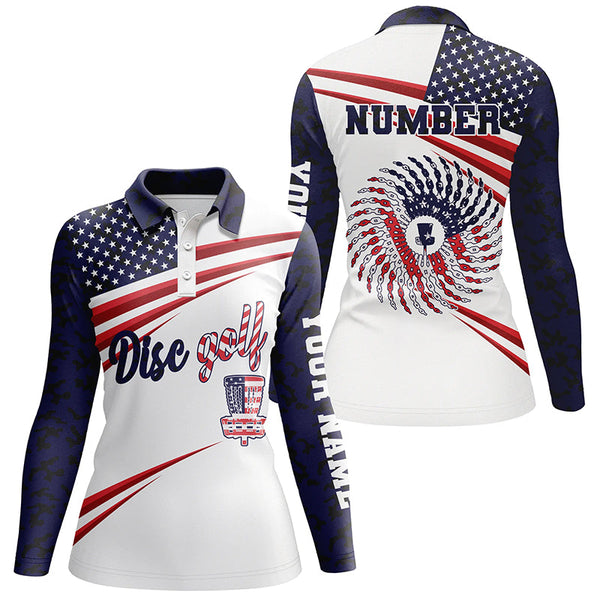 American flag Women disc golf polo shirt custom best disc golf shirts 4th of july shirts for ladies NQS5929
